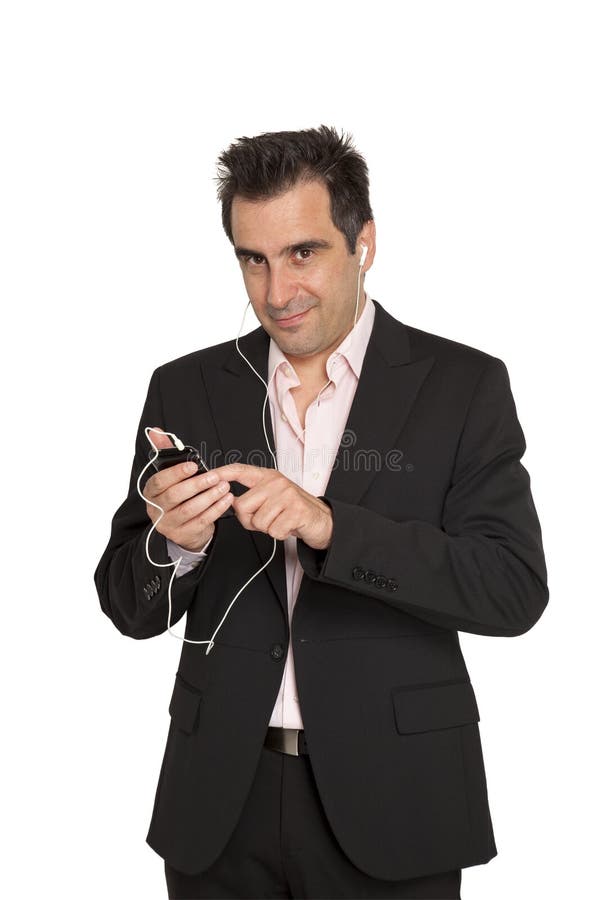 Businessman with mp3 player