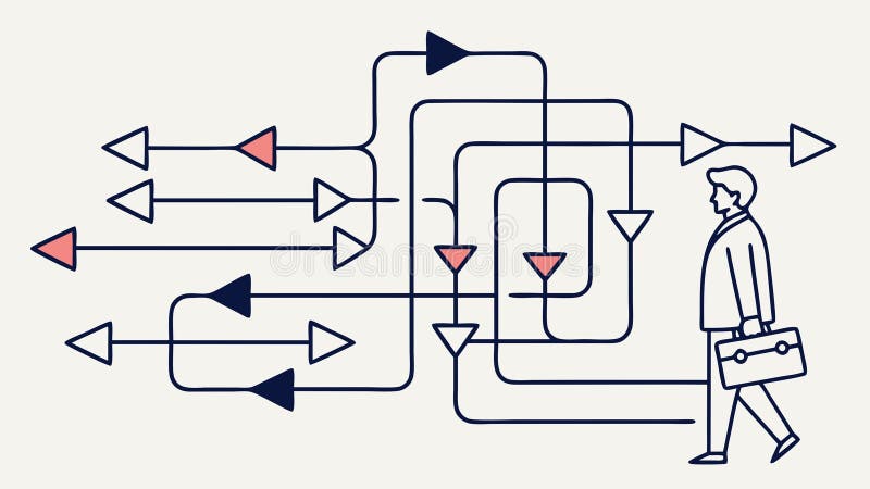 Businessman navigating complex data network, strategic information flow, vector design Generative AI royalty free illustration