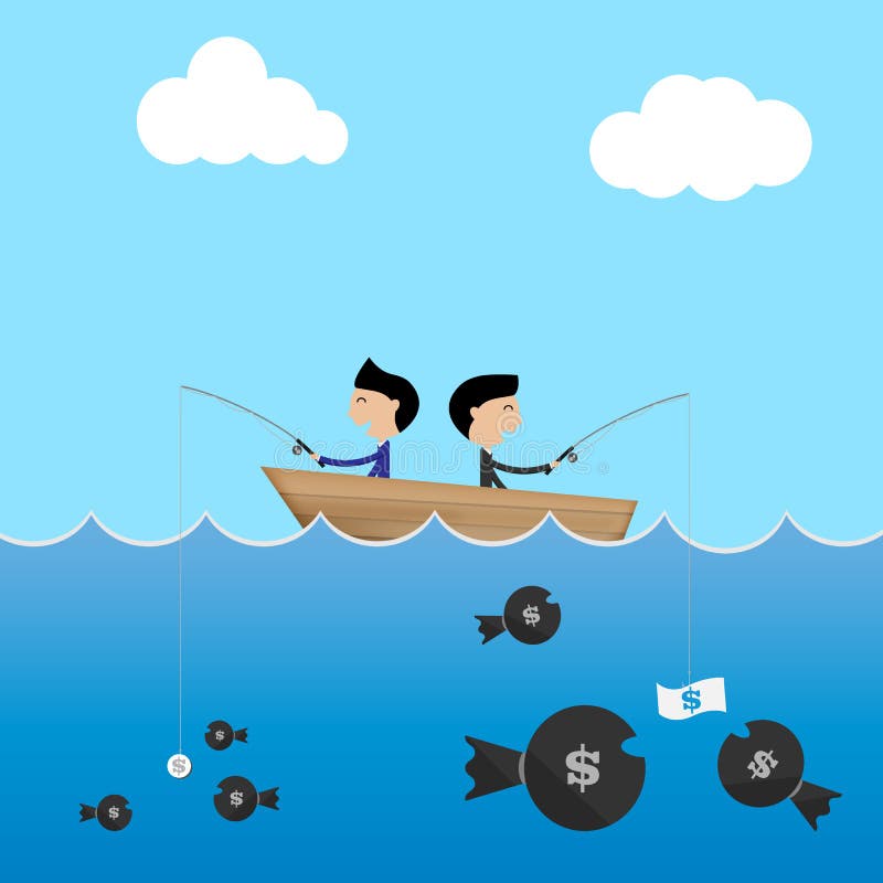 2 Businessman In One Boat Use Big And Small Dollar Bait To 