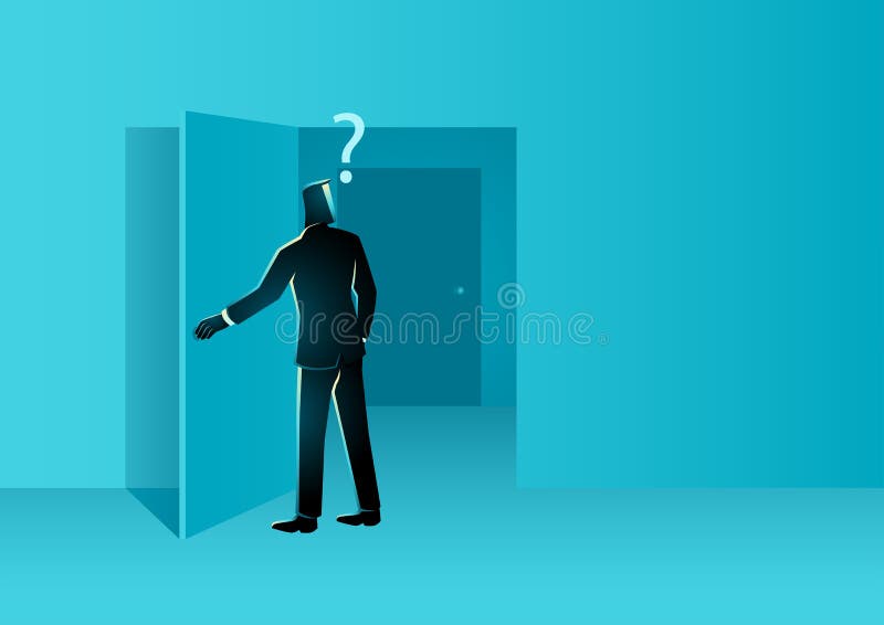 Businessman opens a door and finds a closed door inside vector illustration