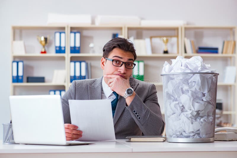 The Businessman in Paper Recycling Concept in Office Stock Image