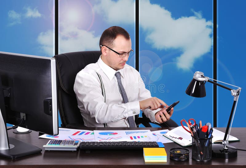 Businessman with phone stock images