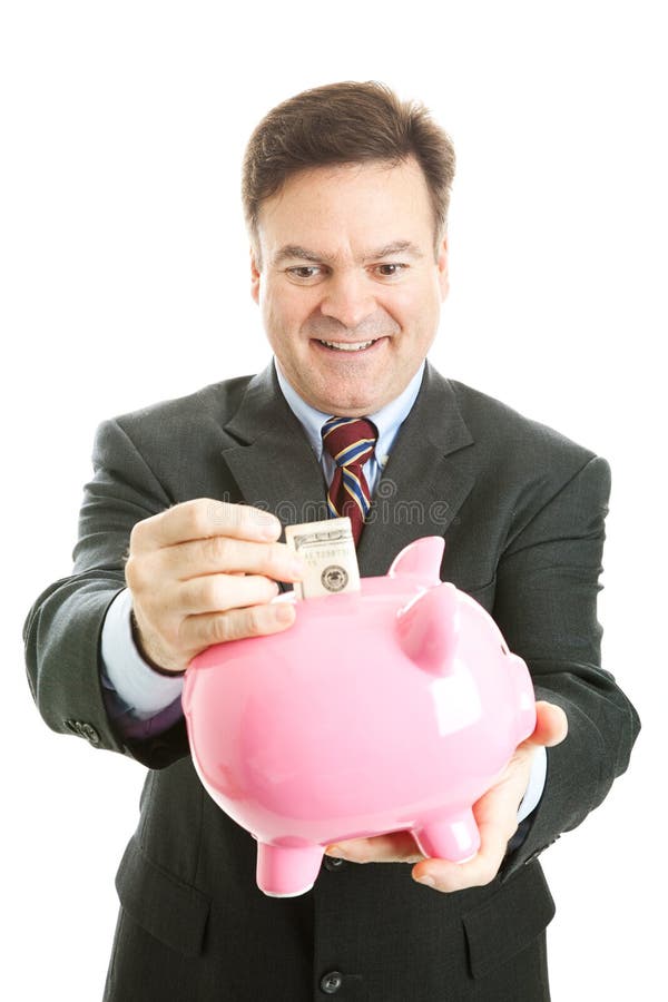 Businessman with Piggy Bank Stock Image Image of depositing, currency