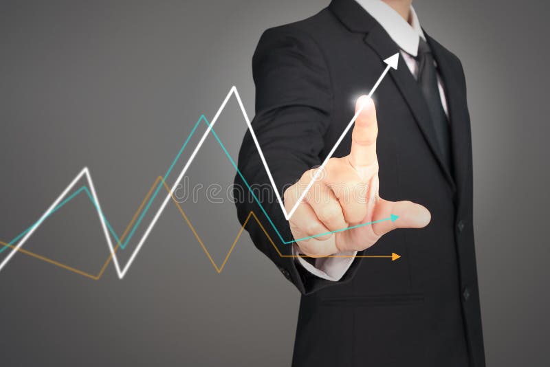 Businessman plan graph growth and increase of chart positive ind. Icators in his business royalty free stock images Businessman plan graph growth and increase of chart positive ind. Icators in his business royalty free stock images