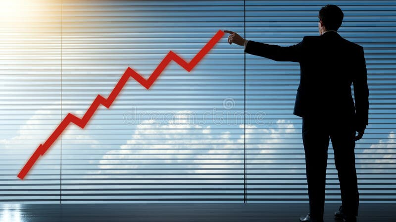 Businessman Planning Growth Strategy Upward Trend Graph Office Window View stock illustration