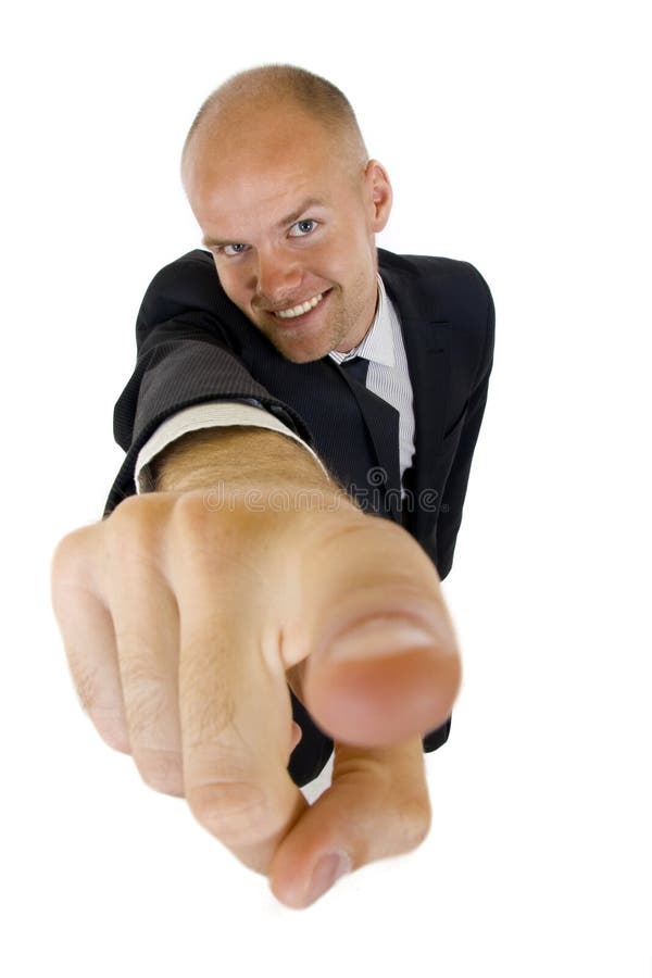 Businessman pointing at camera