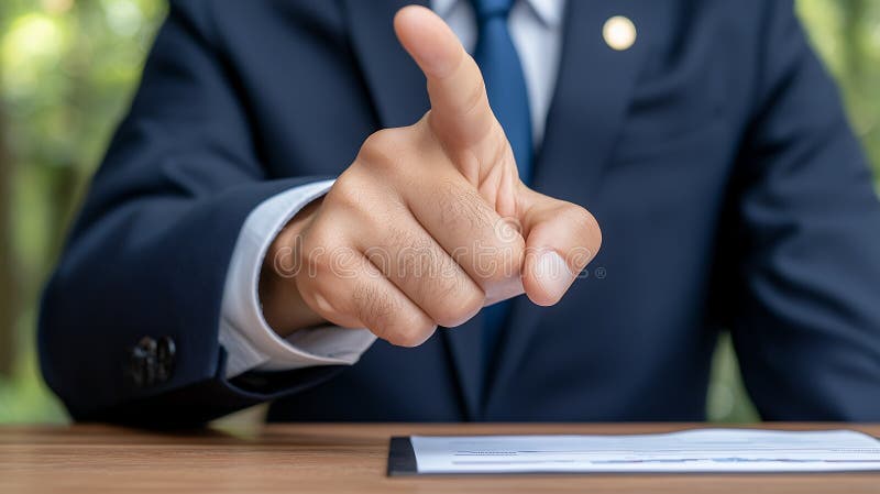 Businessman Pointing with Finger Gesturing Authority at Document on Table in Office Environment royalty free illustration