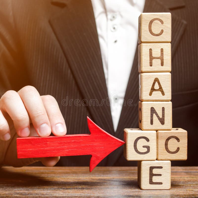 Businessman Points To Wooden Blocks With The Word Change To Chance. Personal Development. Career Growth Or Change Yourself Concept