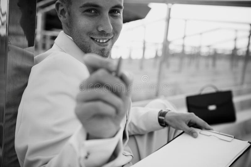 Businessman portrait on stairs