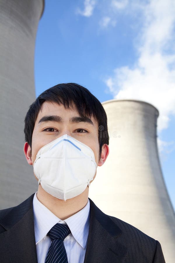 Businessman at Power Plant with Face Mask Stock Image Image of mask