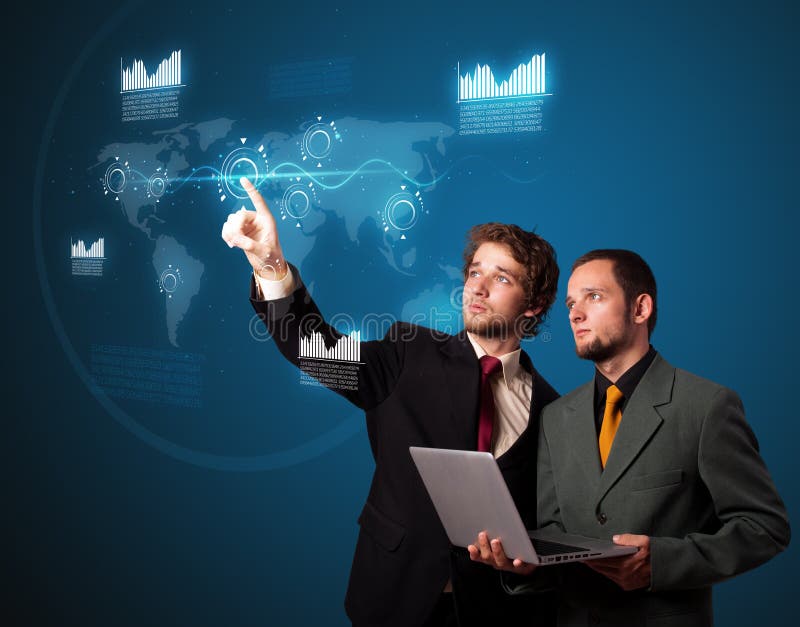 Businessman pressing modern buttons stock image Businessman pressing modern buttons stock image