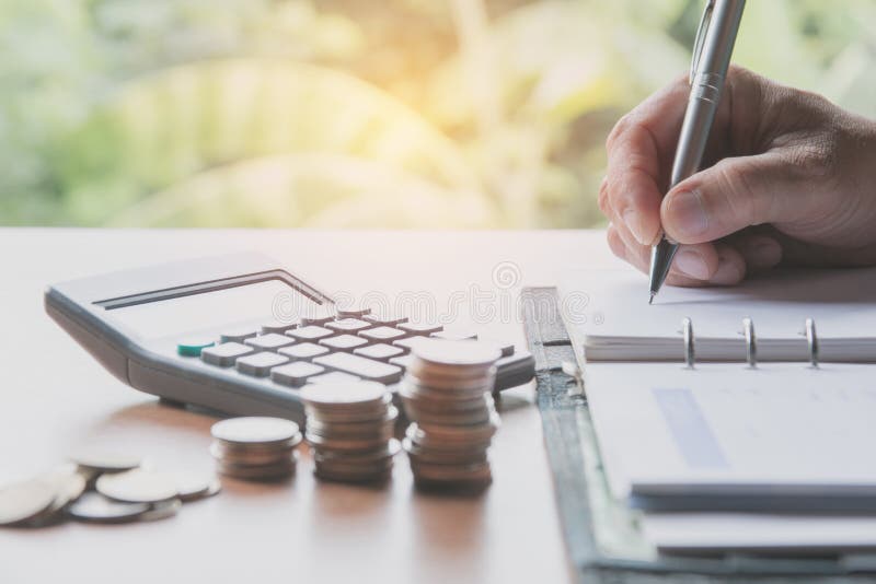 Businessman process. Businessman working the project on table stock photos