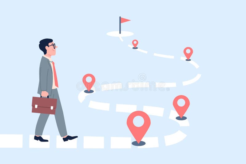Businessman project road roadmap for business travel work management step by workflow process corporate progress goals recent royalty illustrazione gratis