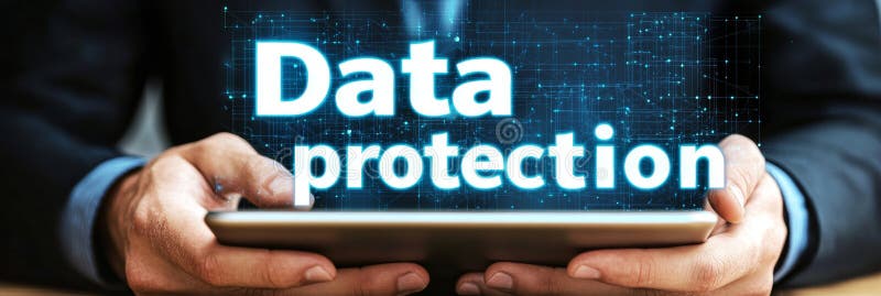 Businessman Protecting Data Personal Information, With Text, Concept,GDPR,EU, Cyber, Cyber Security royalty free illustration