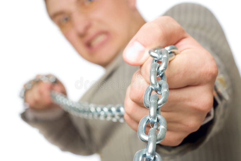 Businessman Pulling the Chain Stock Image - Image of rage, worker: 6141491