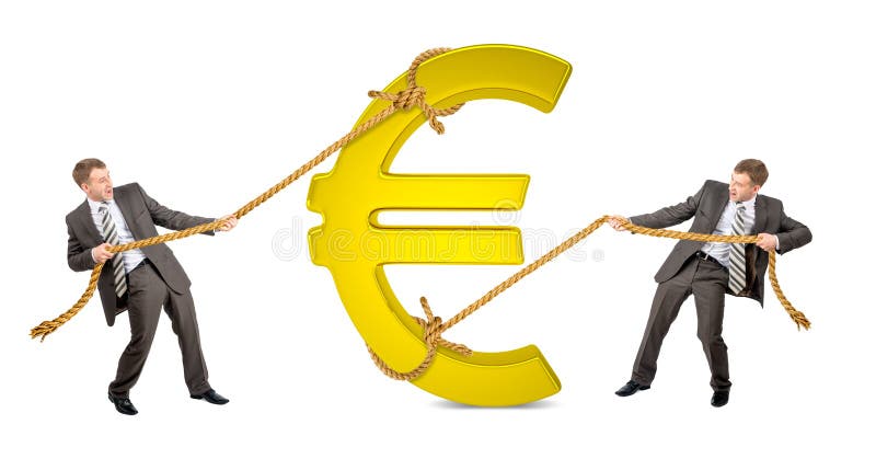 Businessman pulling euro sign against another man royalty free stock images