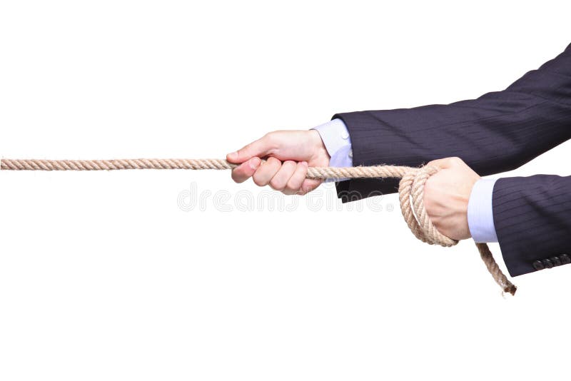 Businessman pulling a rope isolated on white background. Male hand holding businessman stock images, royalty-free photos and pictures