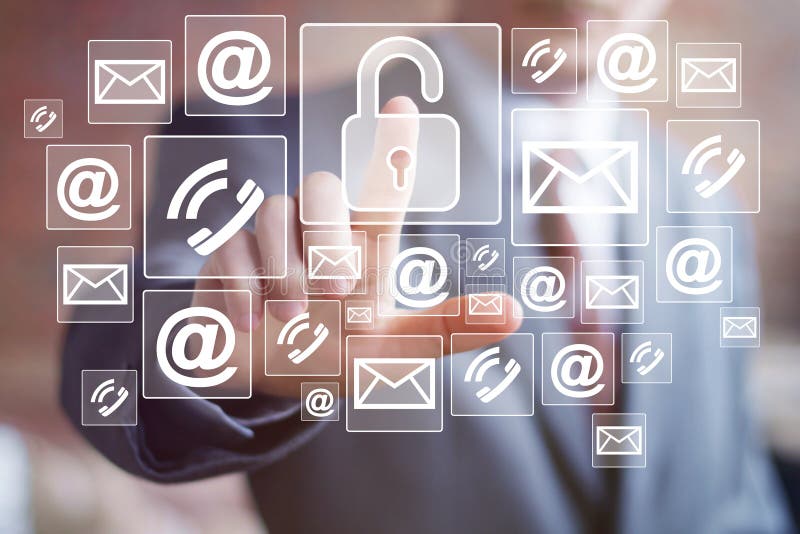 Businessman push button lock security network mail communication royalty free stock photos