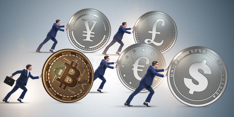 The Businessman Pushing Bitcoin in Cryptocurrency Concept Stock Photo ...