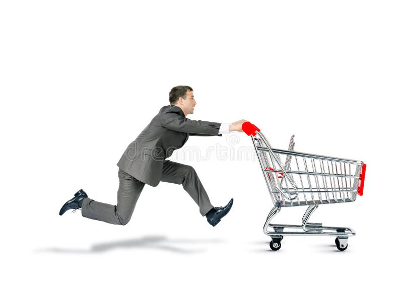 Businessman Pushing Shopping Cart Stock Photo Image of boss, market