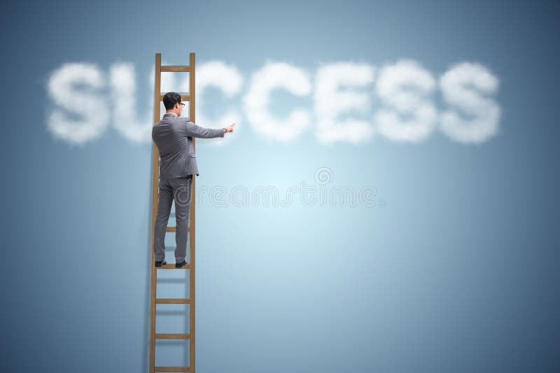 The businessman reaching success with career ladder