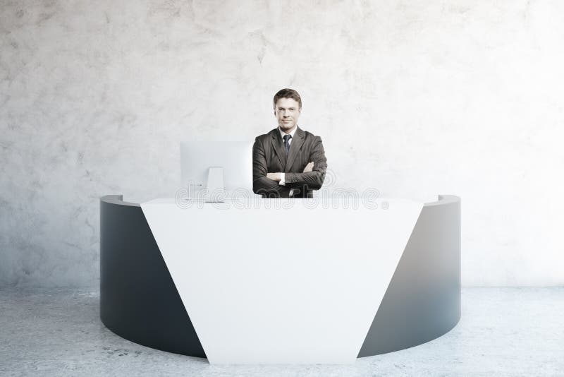 Businessman at reception desk royalty free stock photos Businessman at reception desk royalty free stock photos