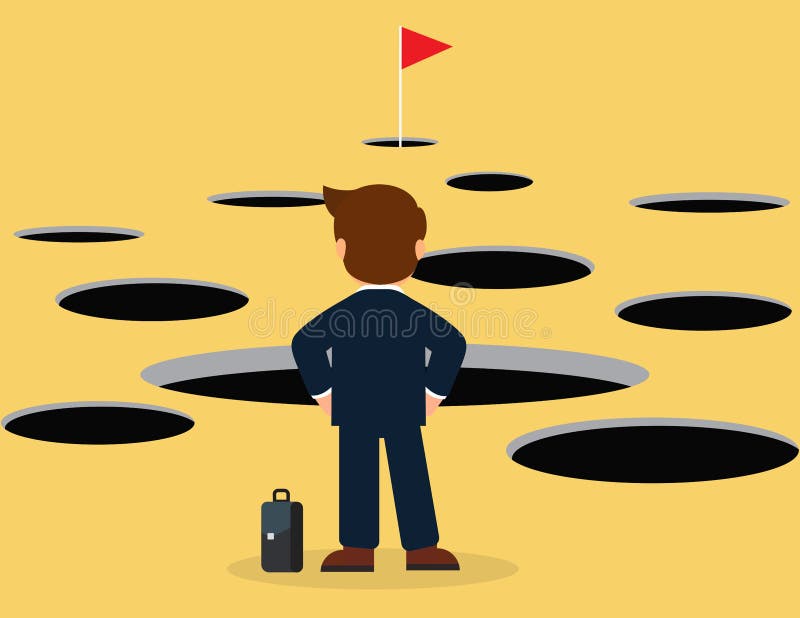 Businessman and the route to success. planning and obstacle avoidance concept royalty free illustration