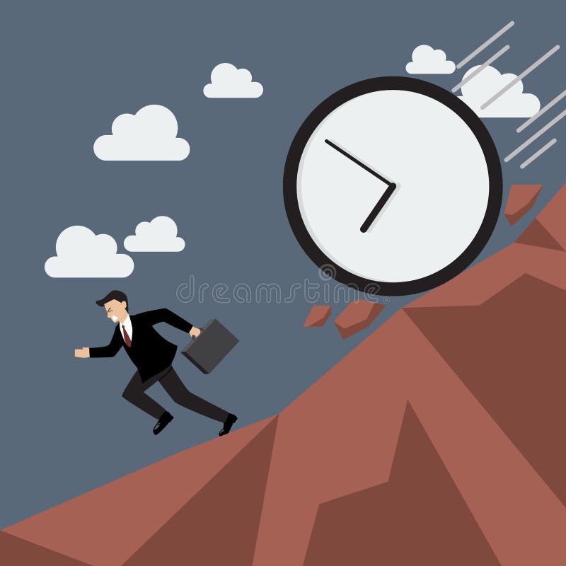Businessman Running Away from Clock Attack Stock Vector Illustration