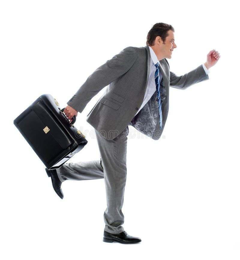 Businessman running with a briefcase royalty free stock images