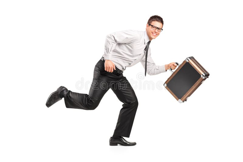 A businessman running with a briefcase royalty free stock images