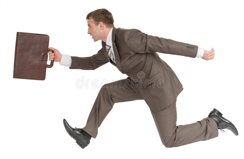 Businessman running fast with suitcase royalty free stock images