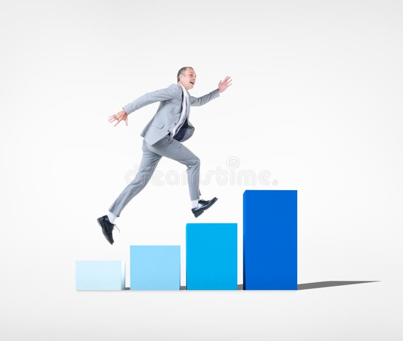 Businessman Running on the Graph to the Top stock photography