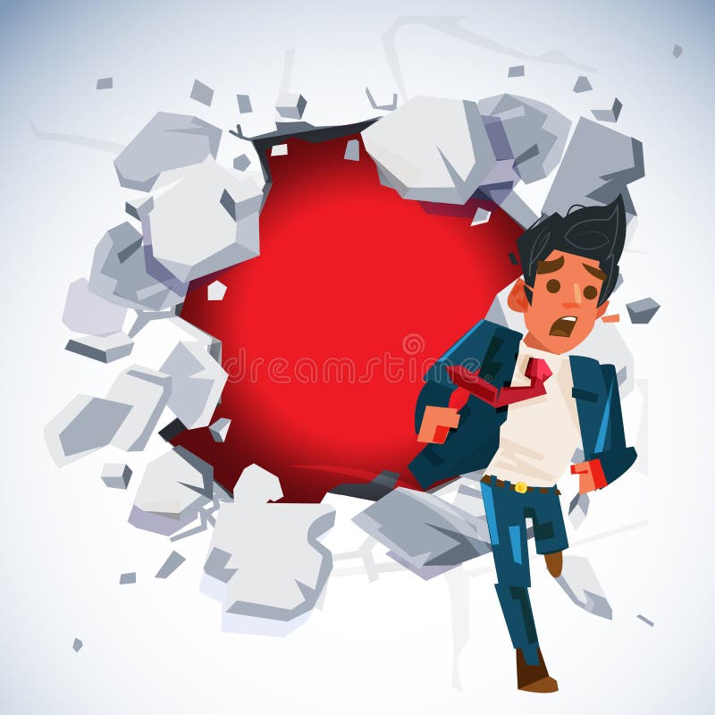 Om de afaceri care fuge pentru a scăpa prin imagini vectoriale cu zidul de beton alb royalty free illustration