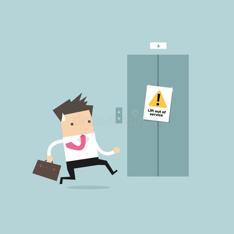 Businessman are running to the elevator. But the elevator is out of service. stock illustration Businessman are running to the elevator. But the elevator is out of service. stock illustration