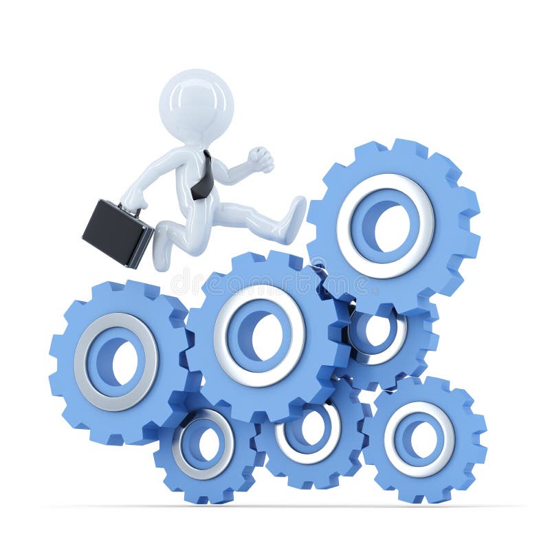 Businessman Running on Top of the Gear Mechanism. Business Concept.  Contains Clipping Path Stock Illustration - Illustration of machine,  mechanism: 40659662
