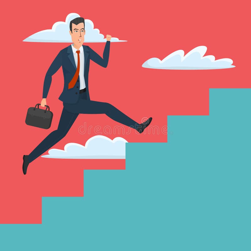 Businessman Running Up Ladder Of Success Vector Illustration. Stock ...