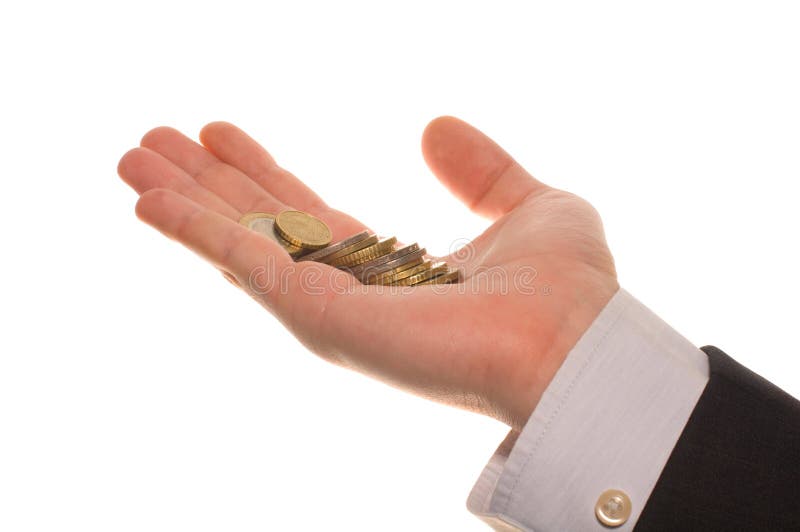 Businessman s hand with euro coins