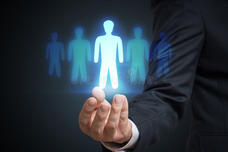 Businessman is selecting best employee candidate. Recruitment and marketing concept