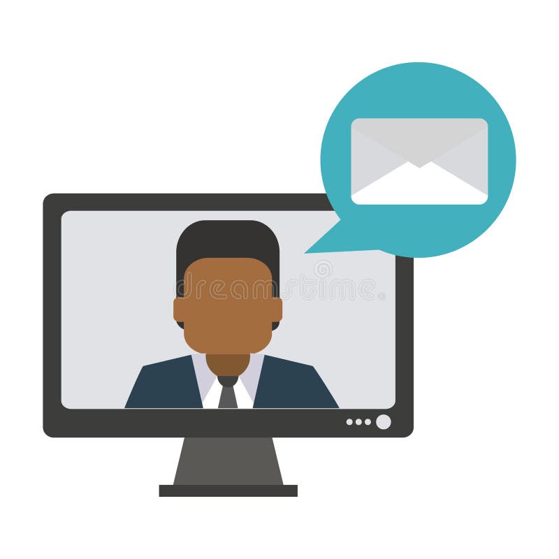 Businessman sending email on computer screen vector illustration