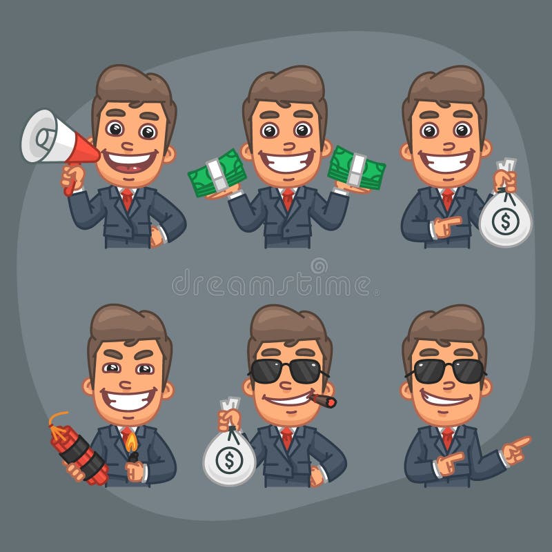 Businessman Set of 6 Poses Stickers Pack Part 7