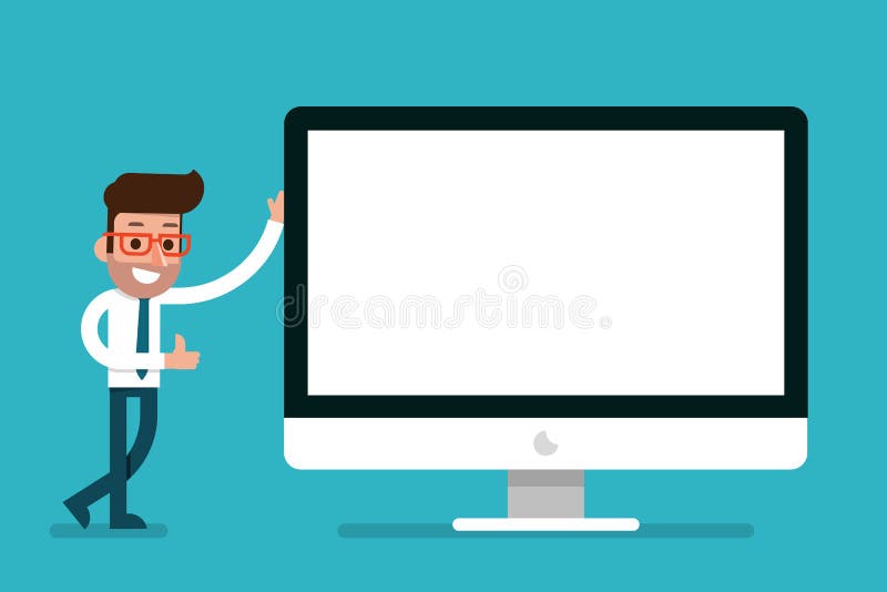 Businessman Showing Blank Modern Computer Screen. Stock Vector - Illustration of looking, modern: 80714297 Businessman Showing Blank Modern Computer Screen. Stock Vector - Illustration of looking, modern: 80714297