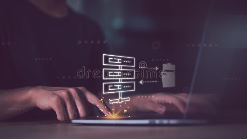 Businessman showing data transfer ,exchange data files, with Internet cloud technology, Document, folder and backup management royalty free stock images