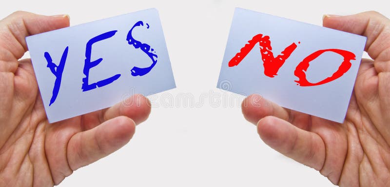 Businessman showing yes in blue color and no in red color cards in his hands stock photography Businessman showing yes in blue color and no in red color cards in his hands stock photography