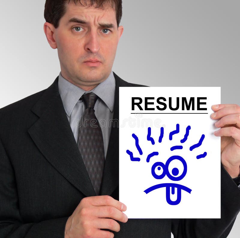 Image of a businessman holding a resume to his left, against a grey gradient background. The resume has a blue cartoon drawing of a silly face on it. Taken with a Panasonic FZ30 Lumix and manipulated in Photoshop CS. Image of a businessman holding a resume to his left, against a grey gradient background. The resume has a blue cartoon drawing of a silly face on it. Taken with a Panasonic FZ30 Lumix and manipulated in Photoshop CS.