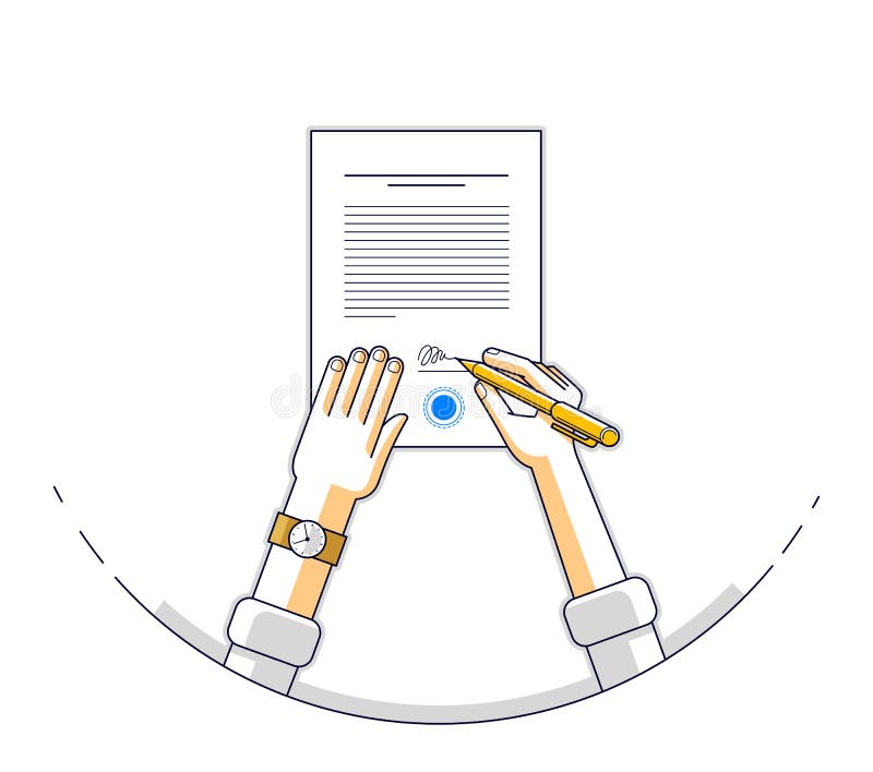 Businessman signs contract official paper document with seal royalty free illustration