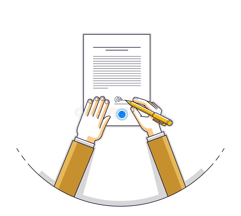 Businessman signs contract official paper document with seal, bo royalty free illustration