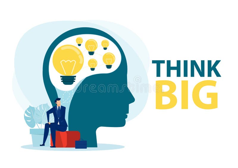 Businessman Sitting Idea with Lightbulb on Human Head Thinking Big