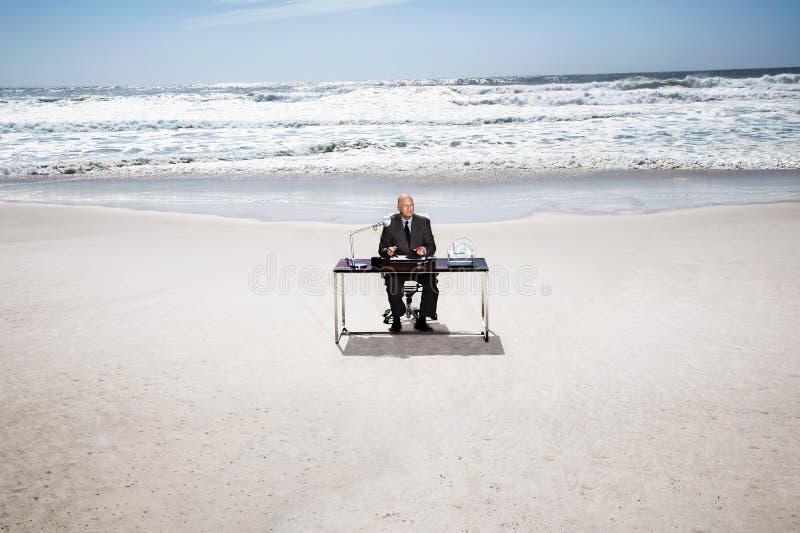 Businessman On Beach Working Stock Image Image of sand, employee 4691395