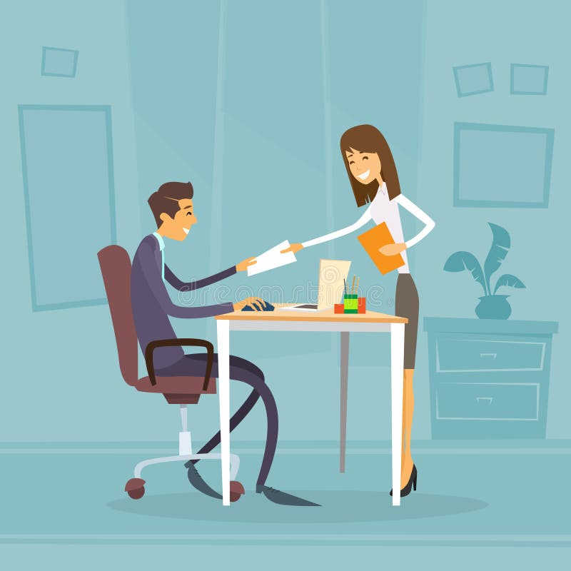 Businessman Sitting Office Desk Businesswoman Stock Vector - Illustration  of communication, office: 62525653
