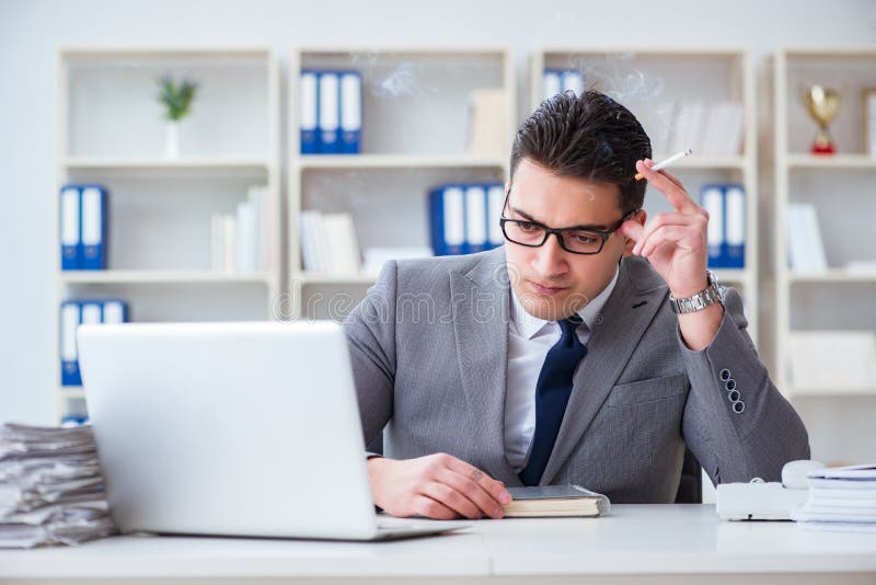 The Businessman Smoking in Office at Work Stock Photo Image of smoker, cigarettes 104917914